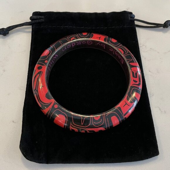 Eagle Resin Bracelet Handcrafted by Gordon White - Haida Red + Black Sz OS - Picture 1 of 4